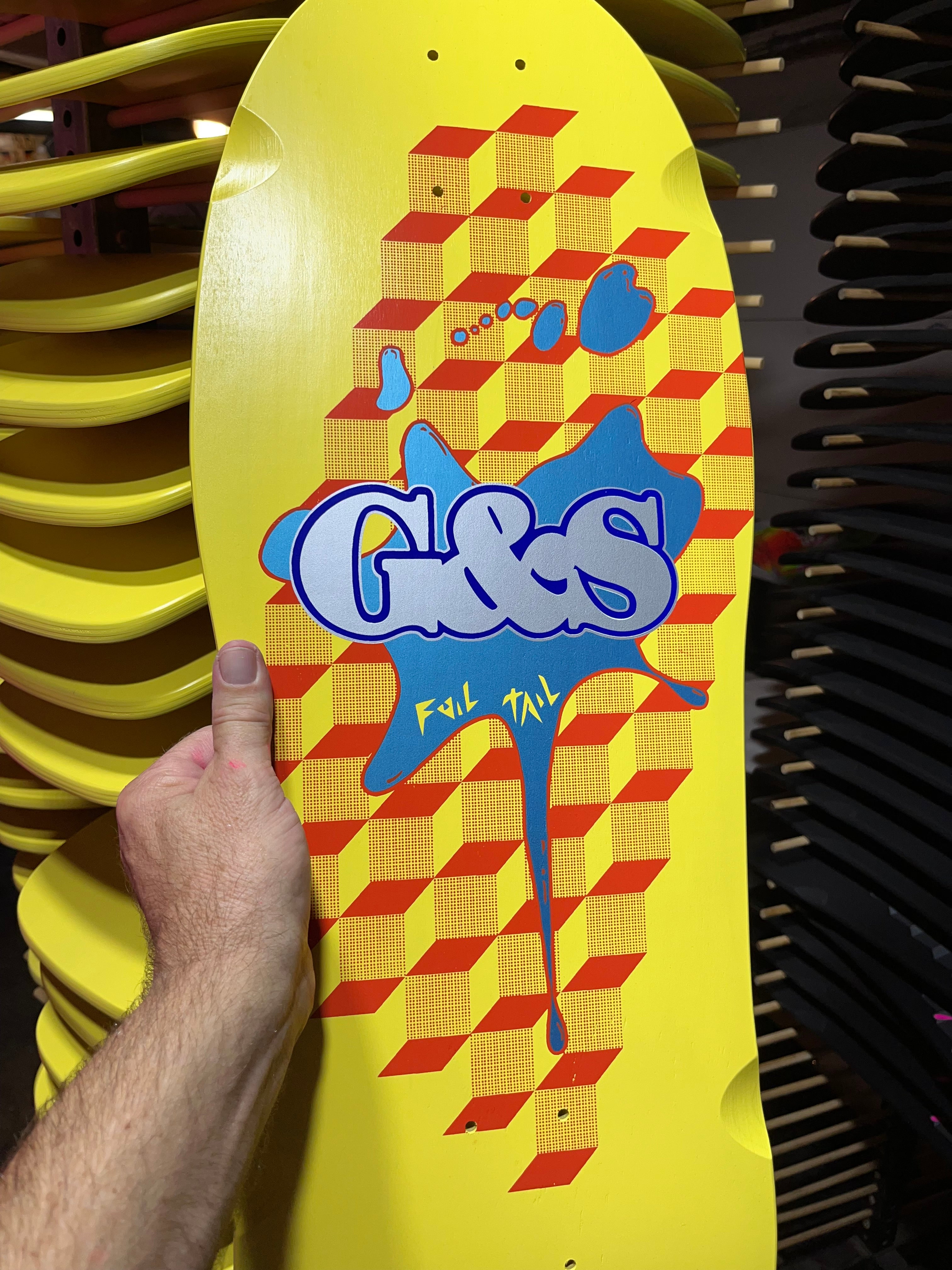 G&S FoilTail Yellow Deck with Blue Metallic Splat