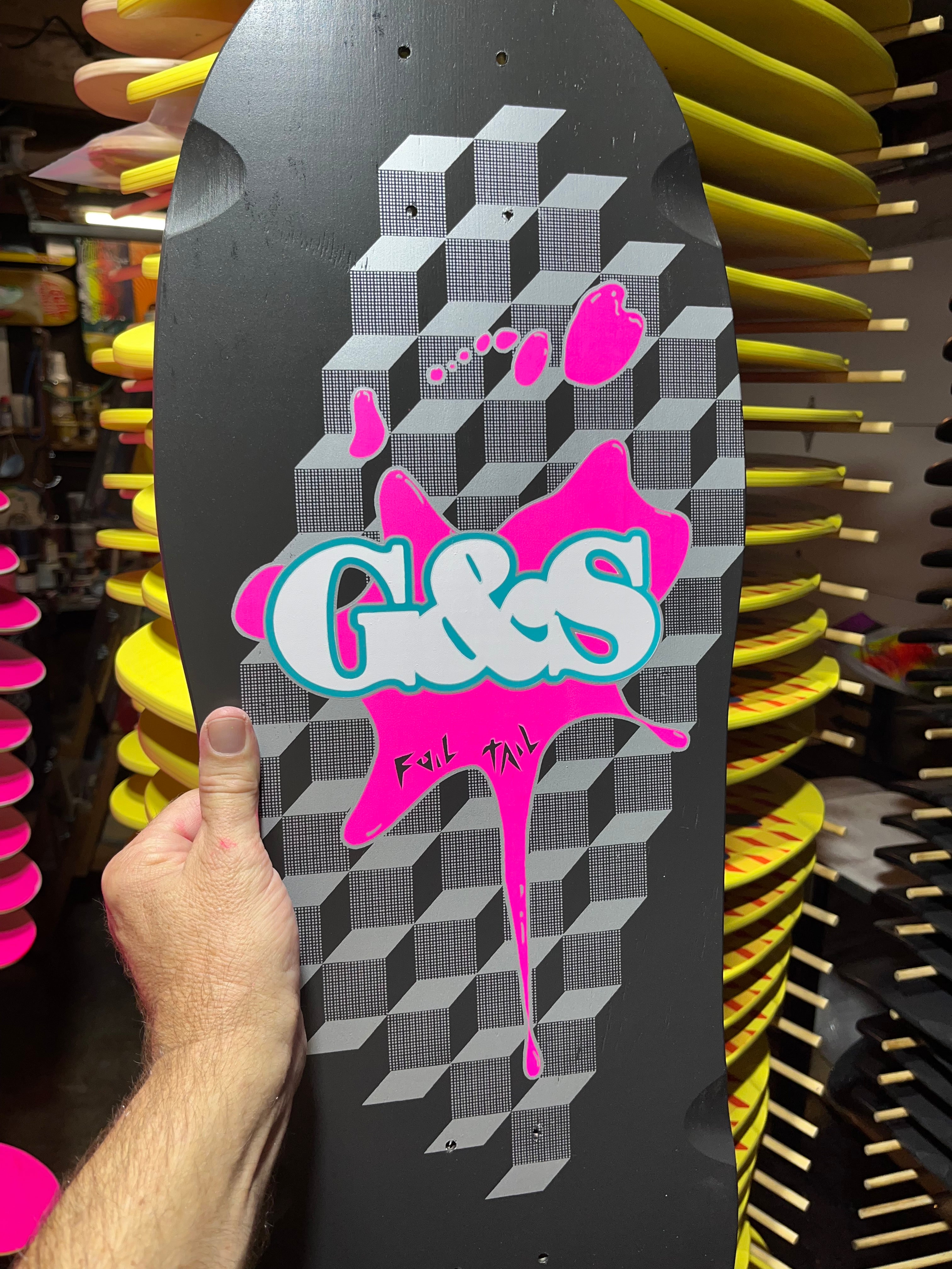 G&S FoilTail Black Deck with Hot Pink Splat